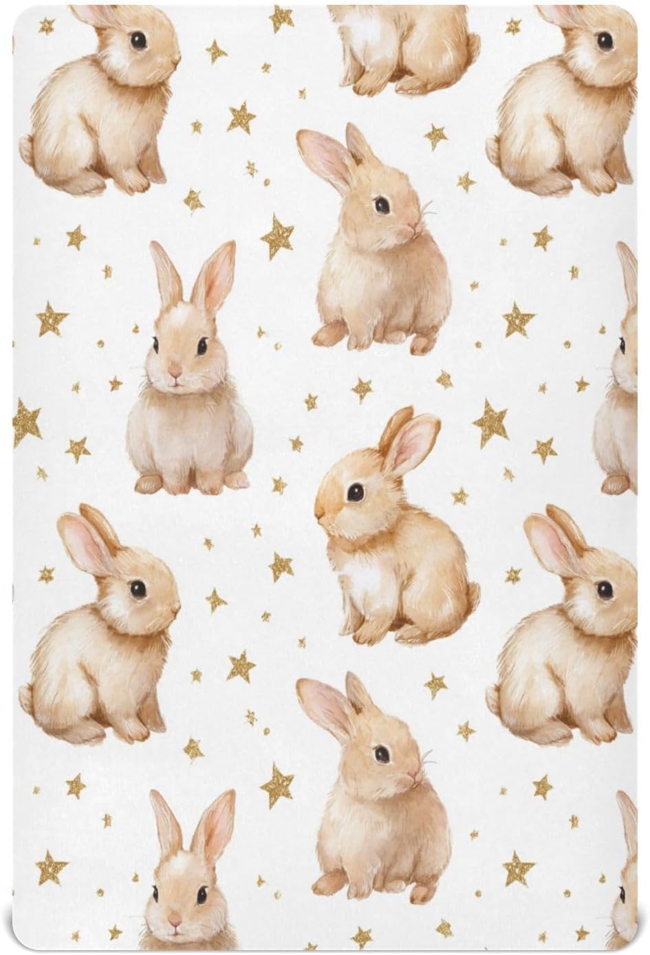 Caikeny Fitted Crib Sheet for Boys Girls Watercolor Rabbits Baby Crib Sheets Star Bunny Bassinet Sheets Crib Mattress Bed Sheets for Toddler Newborn Infant 52 X 28 in