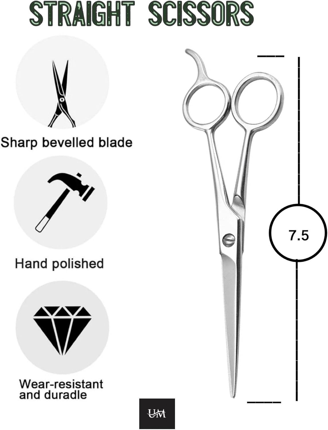 UM Supplies Hair Scissors 7.5 inches | Premium Shears For Hair Cutting | Professional Barber Scissors with smooth Razor I Haircut Scissors For SalonIWomen Mens|kidsIPets (Silver) UM Supplies Hair Scissors 7.5 inches | Premium Shears For Hair Cutting | Professional Barber Scissors with smooth Razor I Haircut Scissors For SalonIWomen Mens|kidsIPets (Silver)