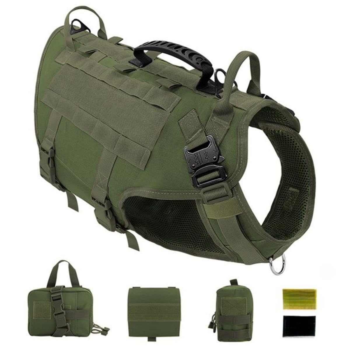 Taktisches Hundegeschirr, Weste für große Hunde, 5-in-1, verstellbarer Brustrucksack mit Leine und tragbarer Outdoor-Tasche, wasserdicht, Wander-/Campingausrüstung (Braun, Größe M)
