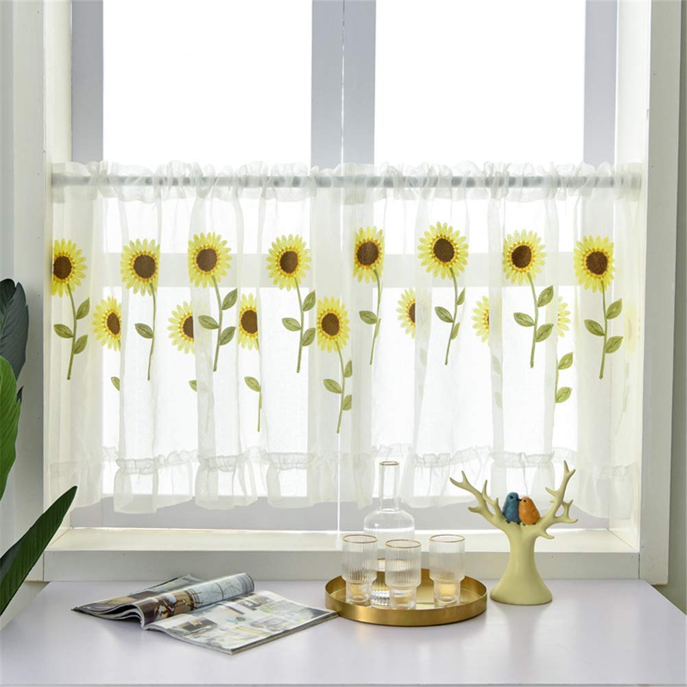 Cortinas transparentes con bordado floral para ventanas pequeñas, juego de 2 paneles de gasa