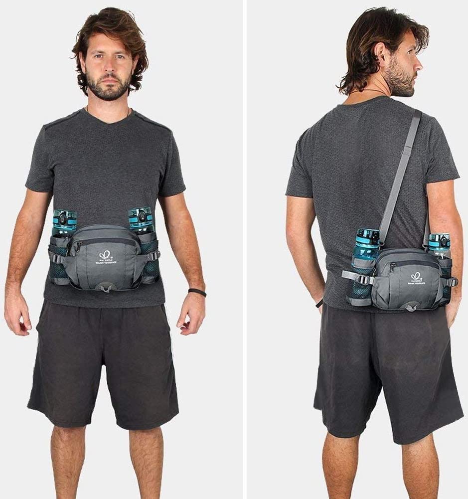 Waterfly Fanny Lot avec Support pour Bouteille d'eau randonnée Taille Packs Sac de Marche Ceinture de Course Sport Lombaire Lot Hip Pack Convient pour iPhone iPod téléphones Samsung, Gris