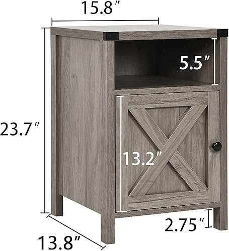 Miniatura 64 de Catrimown Mesa auxiliar de granja, juego de 2 mesitas de noche, mesita de noche rústica con puerta de granero y estante de almacenamiento, mesa