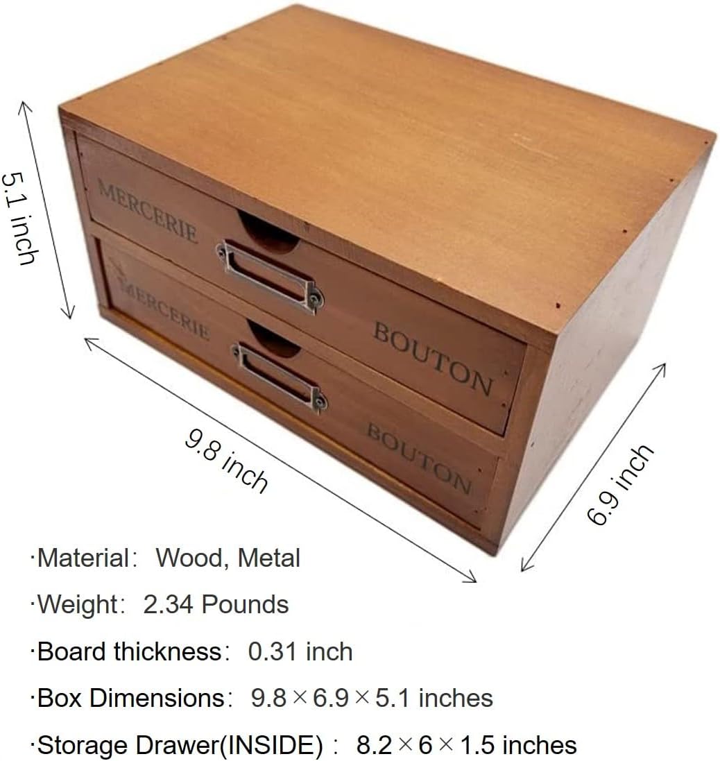Vintage Wooden Storage Box,storage box with drawers, wooden box,wooden drawers,with Label Holder,Countertop Organizer,desk storage rack, for home, office, factory, office (2 Drawers)