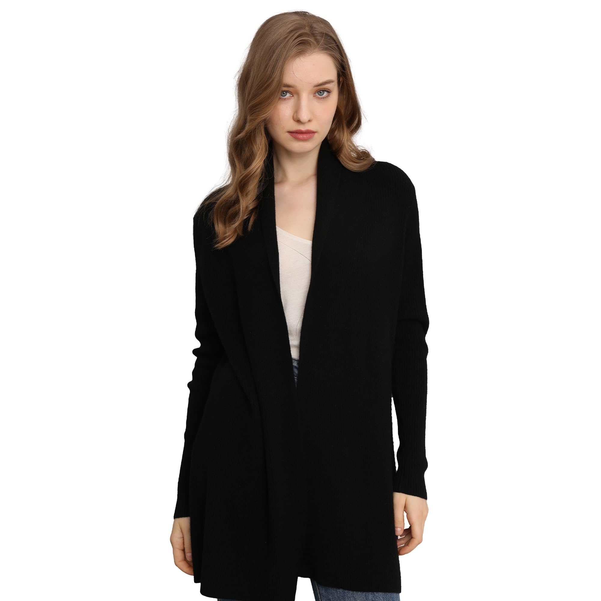 GreenMount Cashmere Womens Front Fashion Cardigan for Annual Lightweight Mid-Length Cashmere Coat
