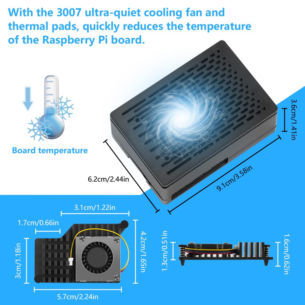 Aolso Raspberry Pi 5 ABS Case with Active Cooler, PCIe M.2 NVMe SSD Shield Top, Cooling Fan for Pi 5 4GB/8GB — view 2