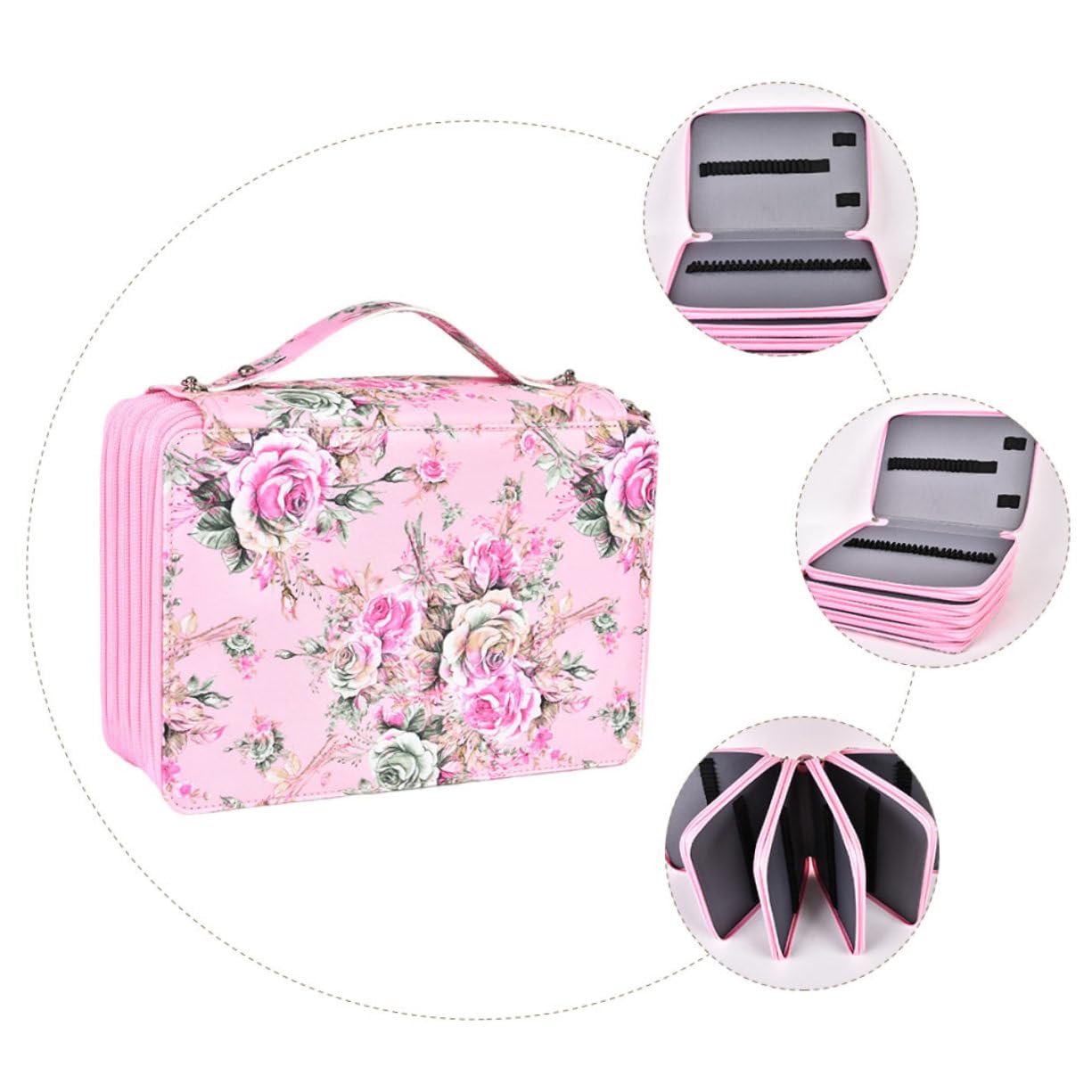 SEWACC Zeichenstifte Etui mit 252 Fächern, Rosa, Henkel