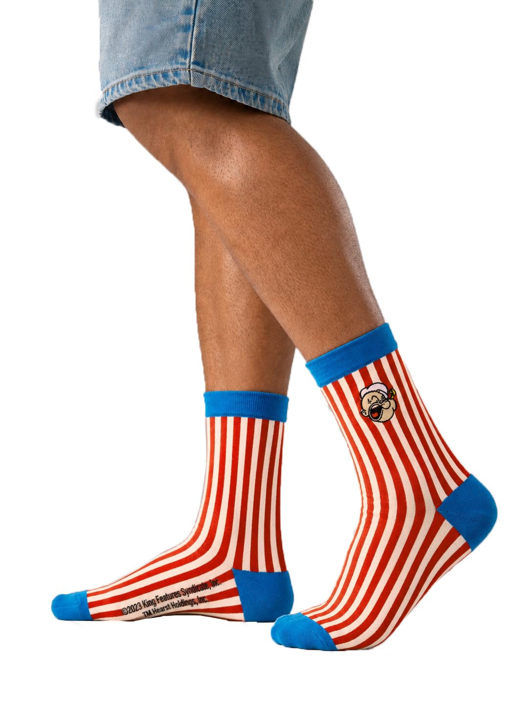 the souled store Popeye: Spinach Power Socks - Unisex Crew Length Cotton Blend Striped | Embroidered Character Graphic | Urban Streetwear Merchandise-picture-30