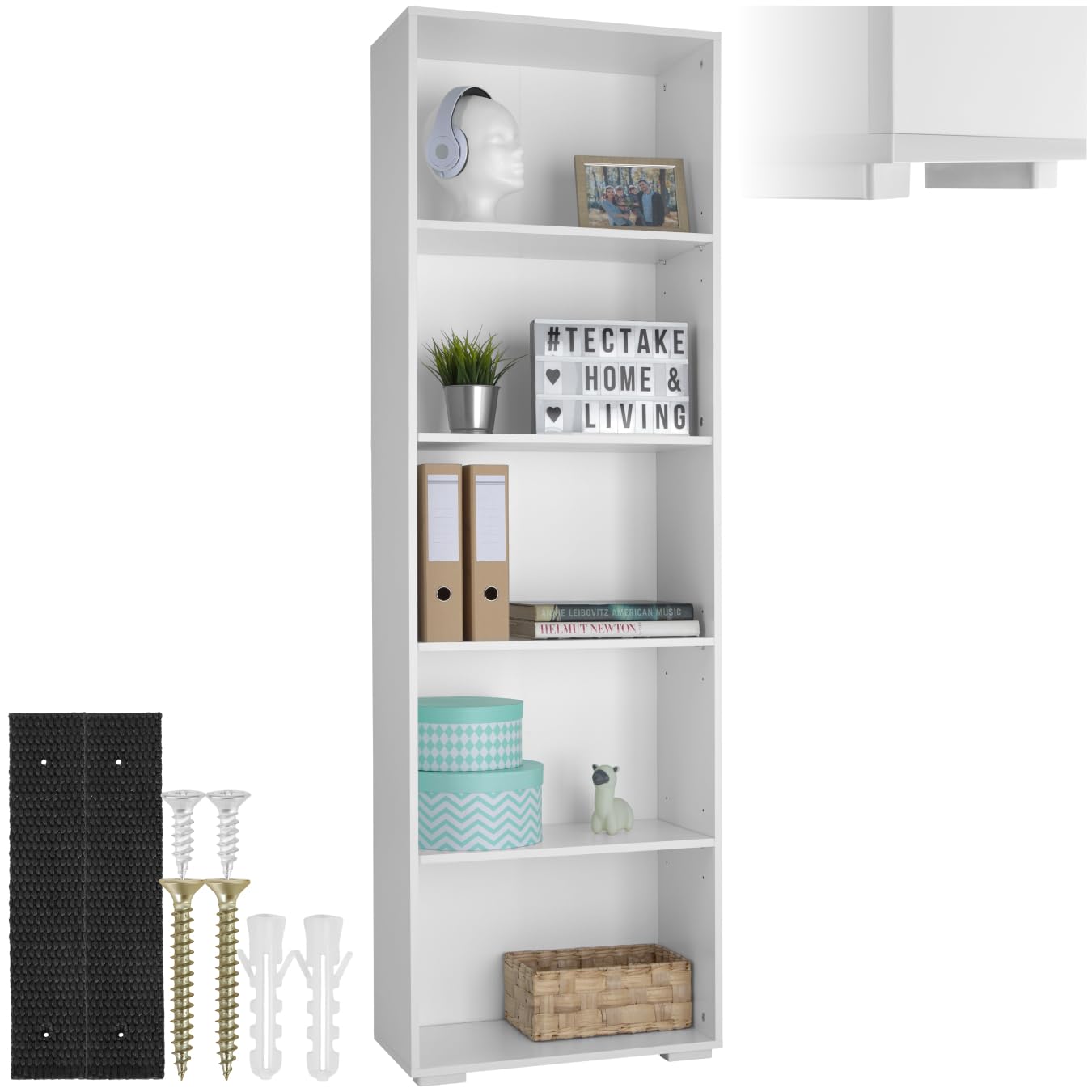 tectake® Bücherregal aus Holz – Standregal mit 5 offenen Fächern, weiß