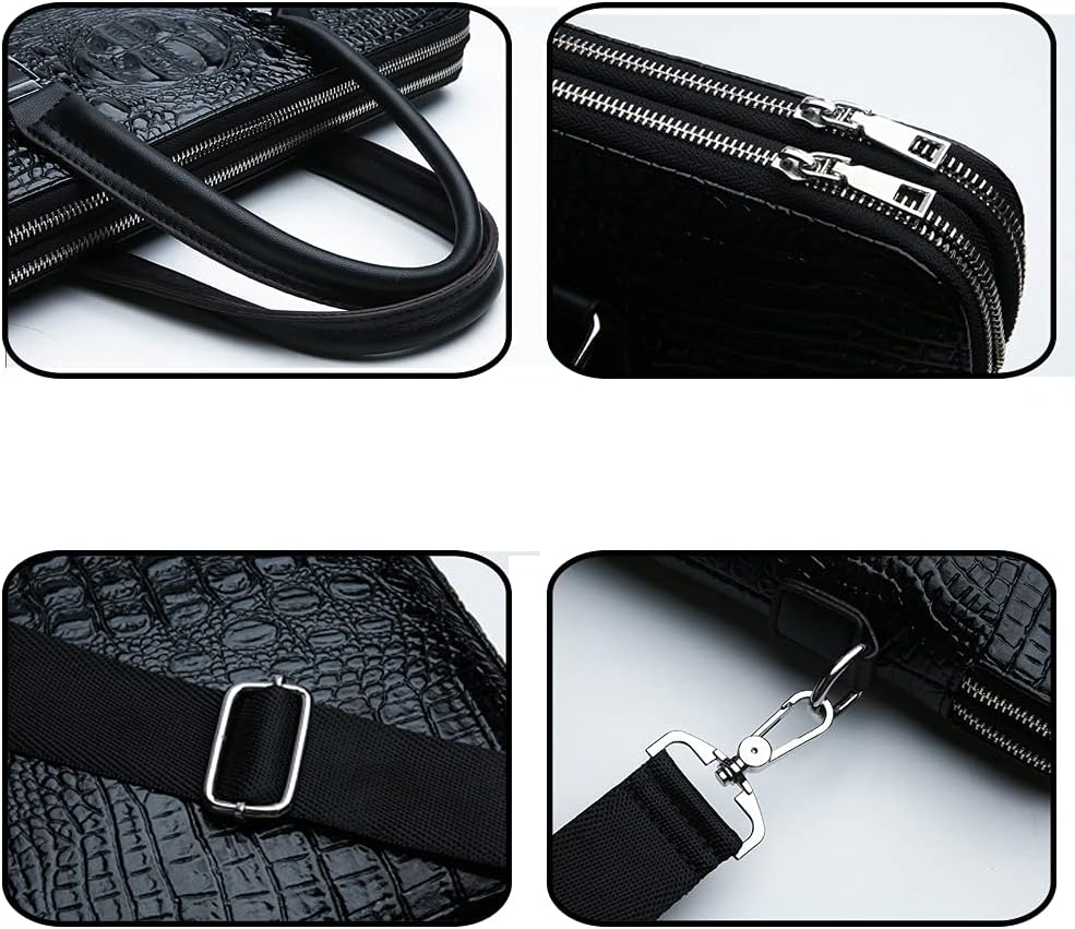 Men's Handbag PU Leather Crocodile Pattern Briefcase Messenger Bag Attache Case
