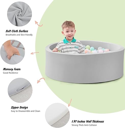 Miniatura 2 de Piscina de bolas de espuma para niños pequeños, piscina de bolas redonda suave, fácil de limpiar o instalar, regalo ideal para bebés, juegos en Gris