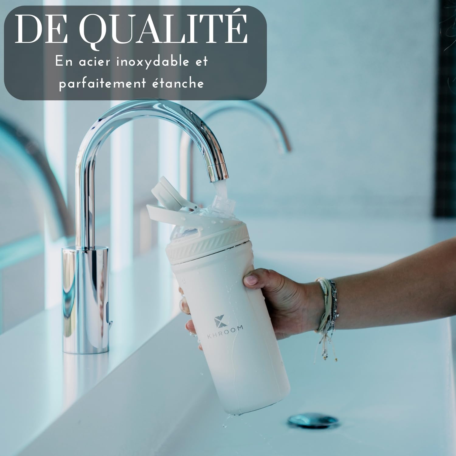 Khroom Shaker Protéine Inox 700 ml Isotherme 12h avec Tamis Métal Sans BPA | Acier inoxydable sans BPA | Isotherme 12h chaud/froid | Tamis métal anti-grumeaux | Idéal musculation, sport & smoothies