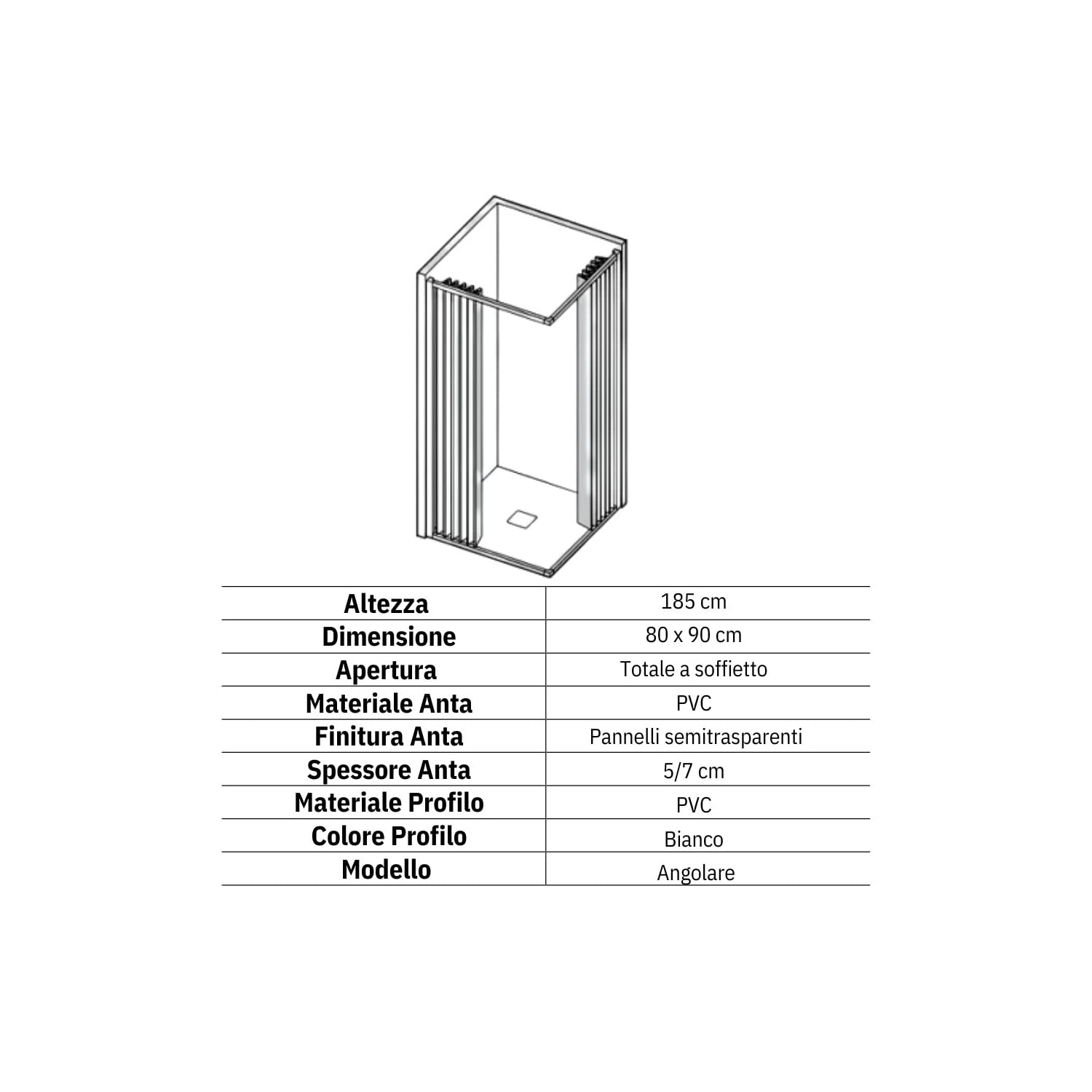 Box Doccia in PVC 80x90 cm a due lati con apertura totale Parigi