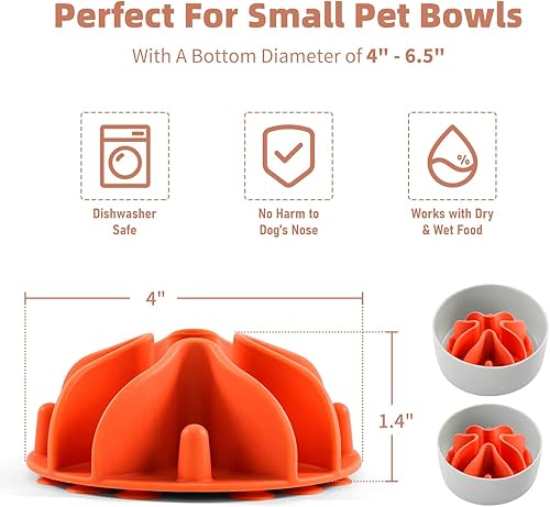 Miniatura 5 de Jaoul Inserto de alimentador lento para perros, diseño de rompecabezas con 21 ventosas para tazones para perros de razas pequeñas (naranja)
