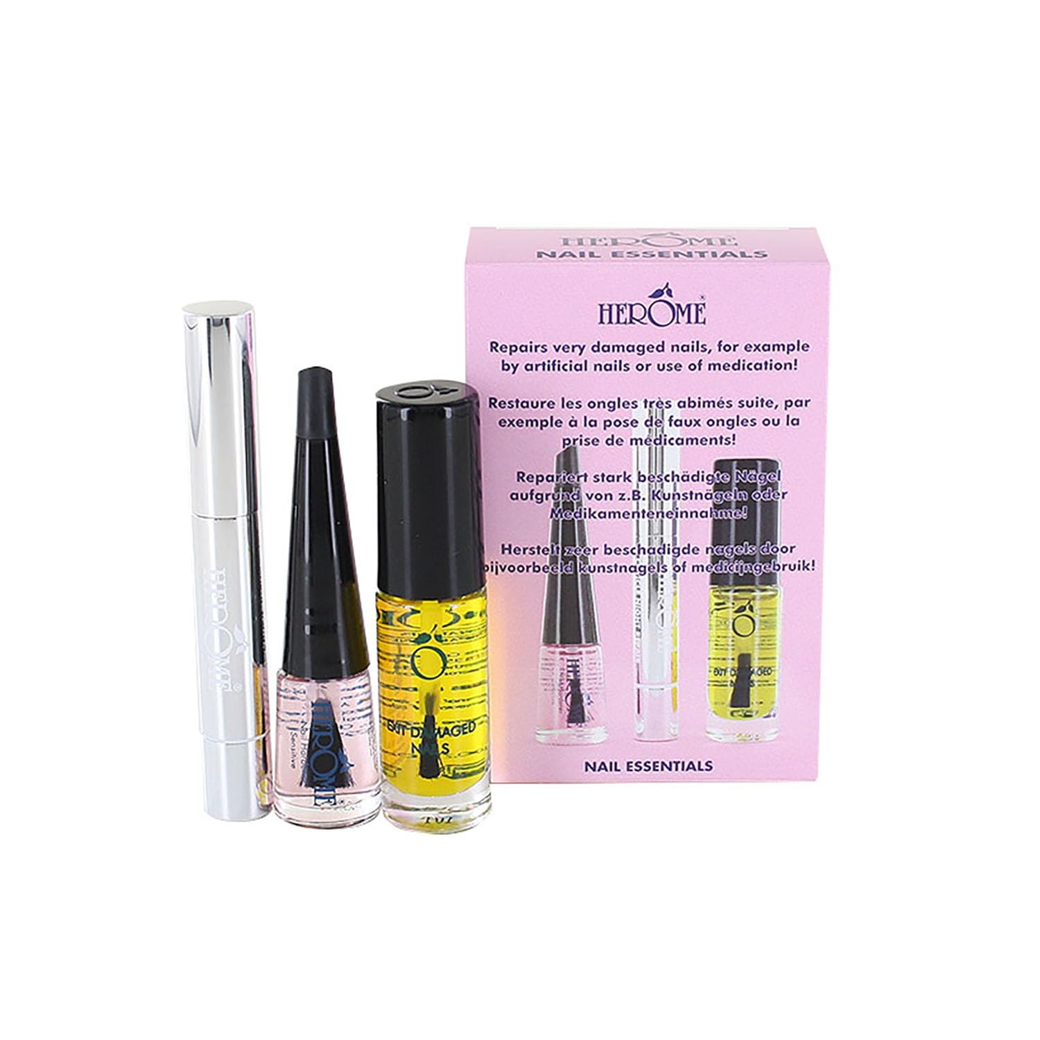 Herome 3-in-1 Set Indurente Unghie con Smalto Rinforzante Unghie, Olio Cuticole Unghie Penna e Olio Unghie Fragili (Exit Damaged Nails)