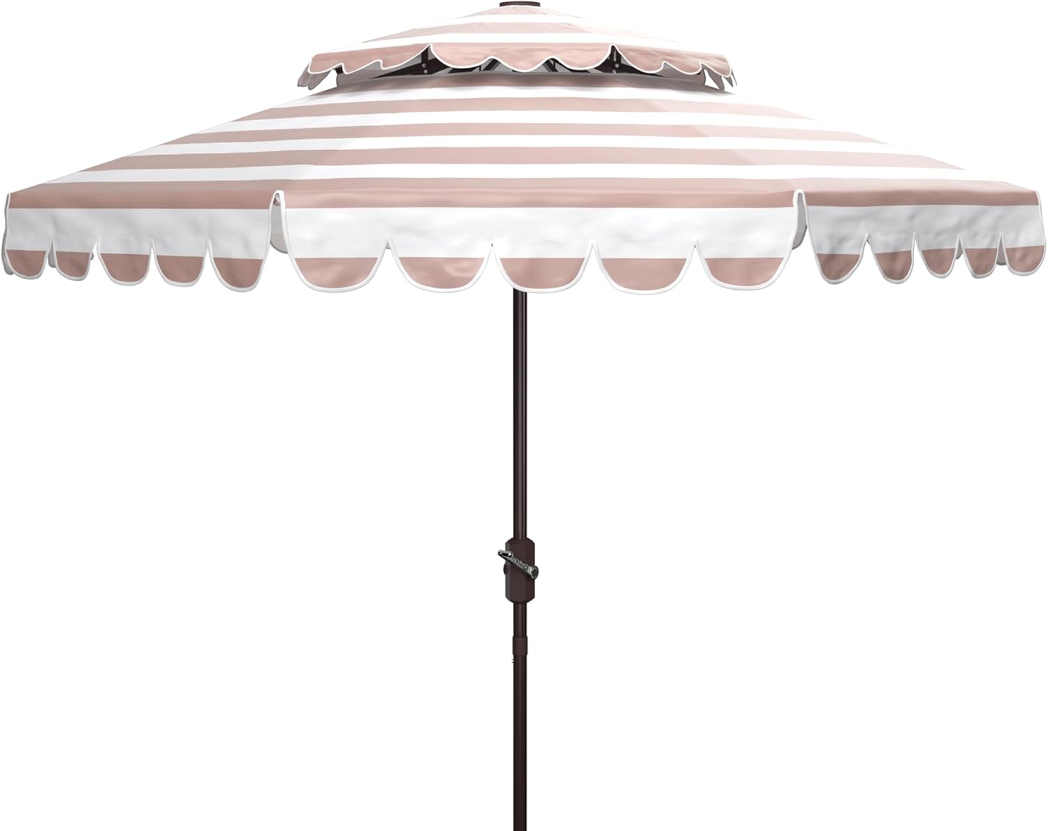 SAFAVIEH 9ft Outdoor Patio Umbrella, Double Top, Vienna Collection, Navy & White Stripe, Scallop edge, Crank, Button Tilt, UV Resistant for Deck, Backyard, Poolside (PAT8211C)