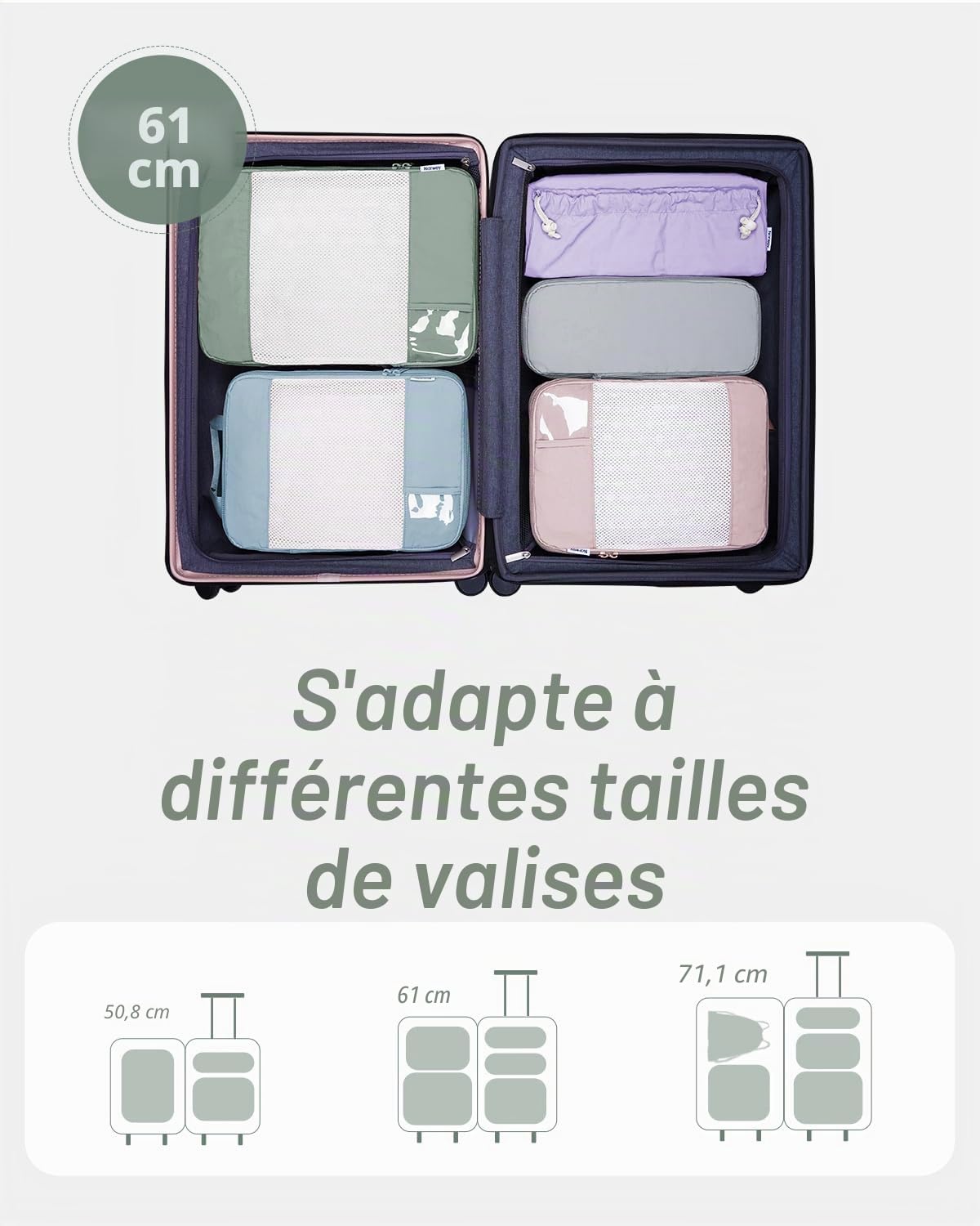 Narwey 5 Pièces Organisateur Valise, Sac Compression Voyage, Compression Packing Cubes, Organisateur Valise Compressible, Cube de Rangement, Organiseurs de Bagage (Couleur Combinée)