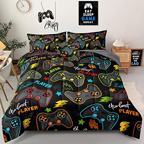 Z.Jian HOME 6 Pieces Gaming Bedding Set Full Size for Boys Gamer Comforter Set for Boys Girls Kids Teens 6 Piece Bed in A Bag Video Game Bedding for Gamer Room Decorative Full25