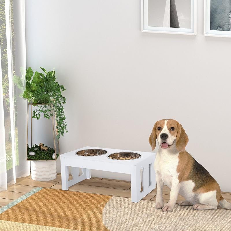 Dexter Enterprises|Wooden Dog Pet Stand Modern & Elegant Dog Bowls/Cat Bowls. Durable & Beautiful Raised Pet Feeder Bowl Stand Perfect For Smaller Pets (White),55 cm,H_22 cm,W_20 cm (B0CV1C1MG6) Amazon Price History, Amazon Price Tracker