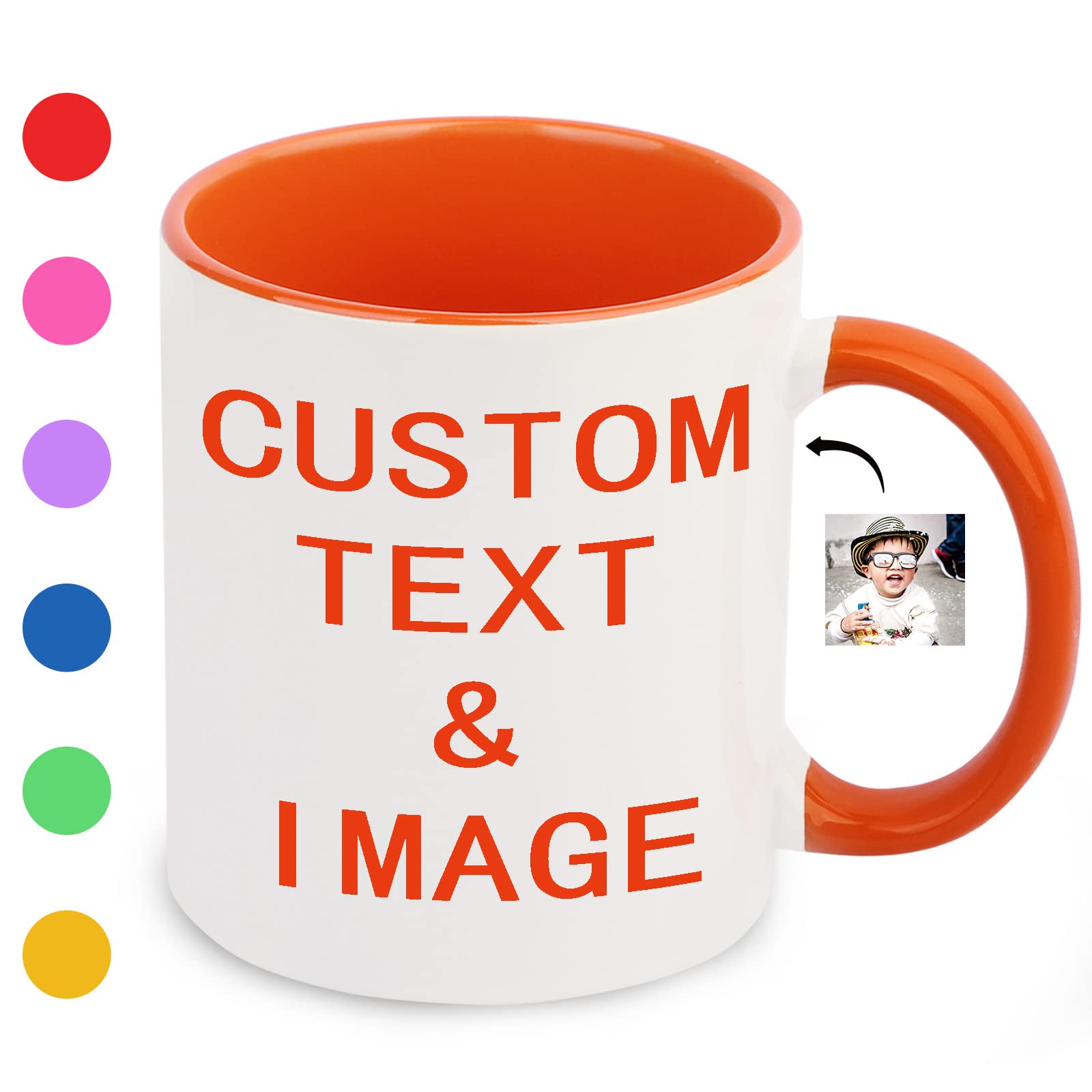 Custom Photo Coffee Mug, Personalized Mug w/Picture, Text, Name - Personalized Gifts for Boyfriend, Girlfriend, Best Friend, Christmas Gifts, Party Favors Mug 11oz Wholesale (White/Orange)