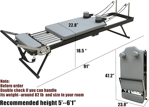 Miniatura 2 de Equipo de máquina reformadora de pilates de 91 pulgadas con resorte para entrenamiento en casa, reformador plegable para principiantes, tamaño grande