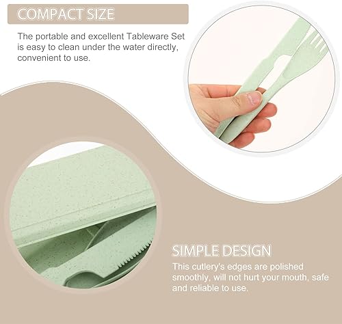 Miniatura 4 de BESPORTBLE Juego de 2 utensilios de viaje con estuche, cubiertos reutilizables de oficina, juego de cubiertos, tenedor, cuchillos, cuchara, para el