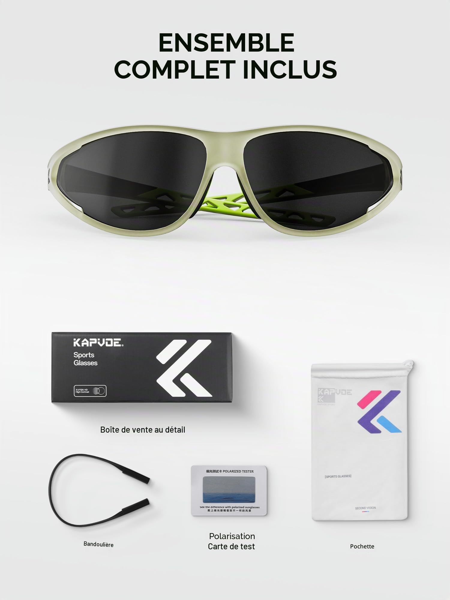 KAPVOE Lunettes de Soleil de Sport Polarisées Homme Femme, 24,5 g Lunettes UV400 Légères pour Cyclisme Course Pêche Randonnée K568A
