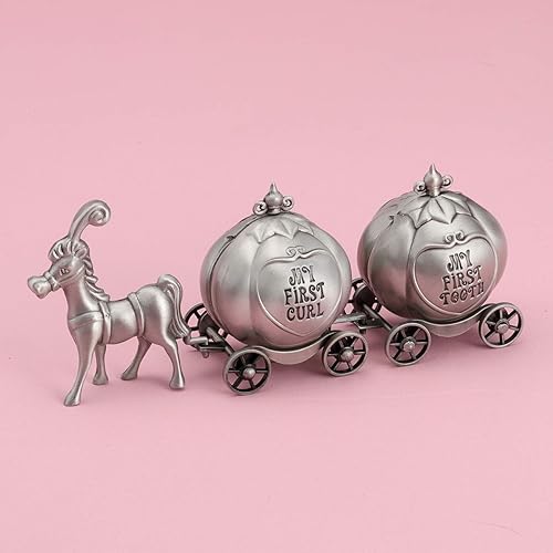 Miniatura 4 de Yoption Baby First Haircut Keepsake and First Dental Fairy Box Set, Zinc Alloy Pumpkin Carriage Baby Drop Tooth, caja de almacenamiento de recuerdo