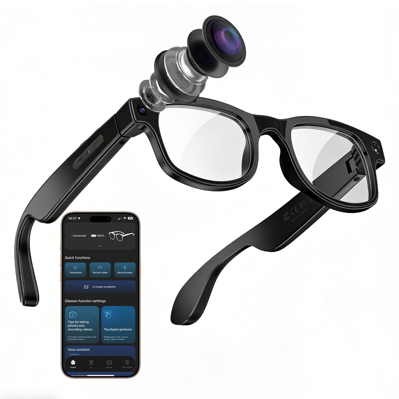 CJkao Smart Glasses with Camera HD Camera Glasses Video Recording Voice Assistant control bluetooth music ai Glasses for