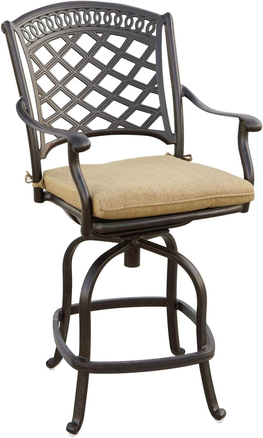 Darlee Sedona 5 Pc Cast Aluminum Counter Height Bar Set w/ 52 X 26 Inch Series 60 Table in Antique Bronze/Sesame