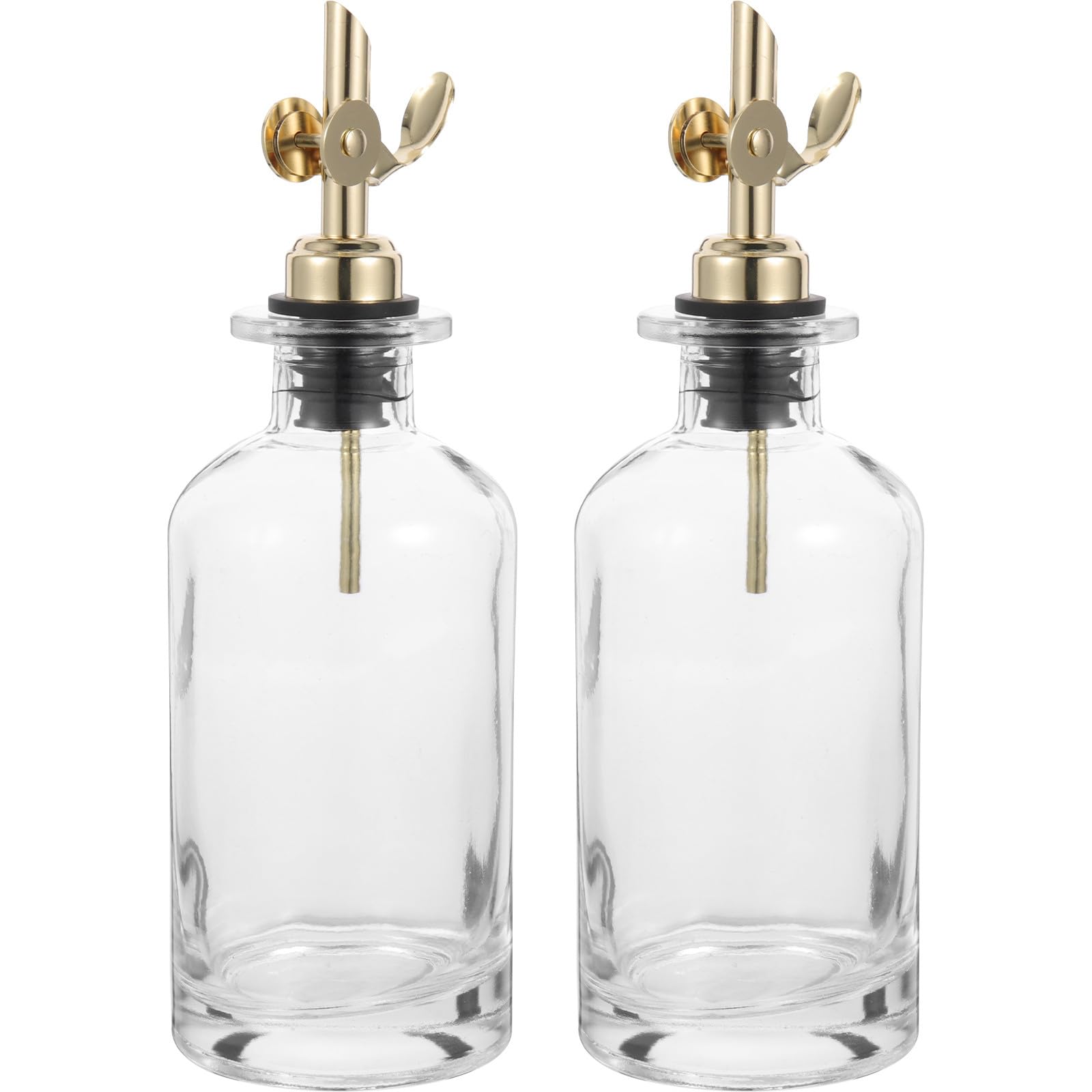 Botellas de Vidrio para Aceite y Vinagre 350ml, Dosificador Automático Boquilla Dorada Antigoteo, Set de 2 Unidades para Cocina y Restaurante, Dispensador Controlado para