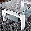 Amazon.com: mecor Rectangle Glass Modern Coffee Table with Shelf & Wood ...