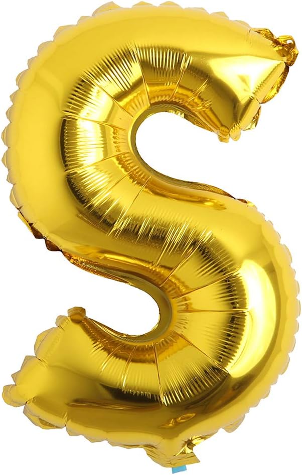 16" inch Single Gold Alphabet Letter Number Balloons Aluminum Hanging Foil Film Balloon Wedding Birthday Party Decoration Banner Air Mylar Balloons (16 inch Gold S)
