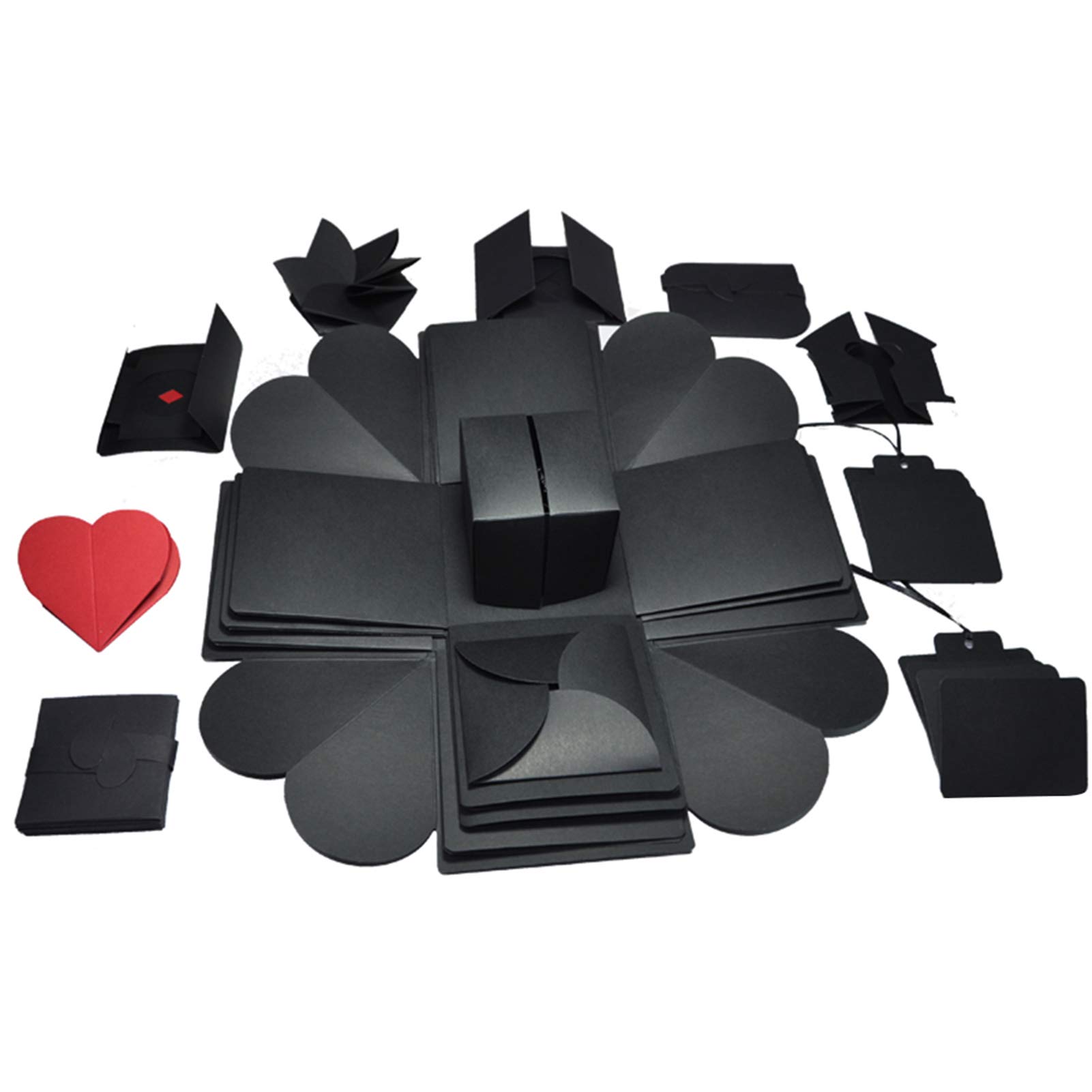 YUSEI DIY Explosion Box Handmade Memory Scrapbook Photo Album Surprise Gift for Birthday Wedding Engagement Anniversary-Black