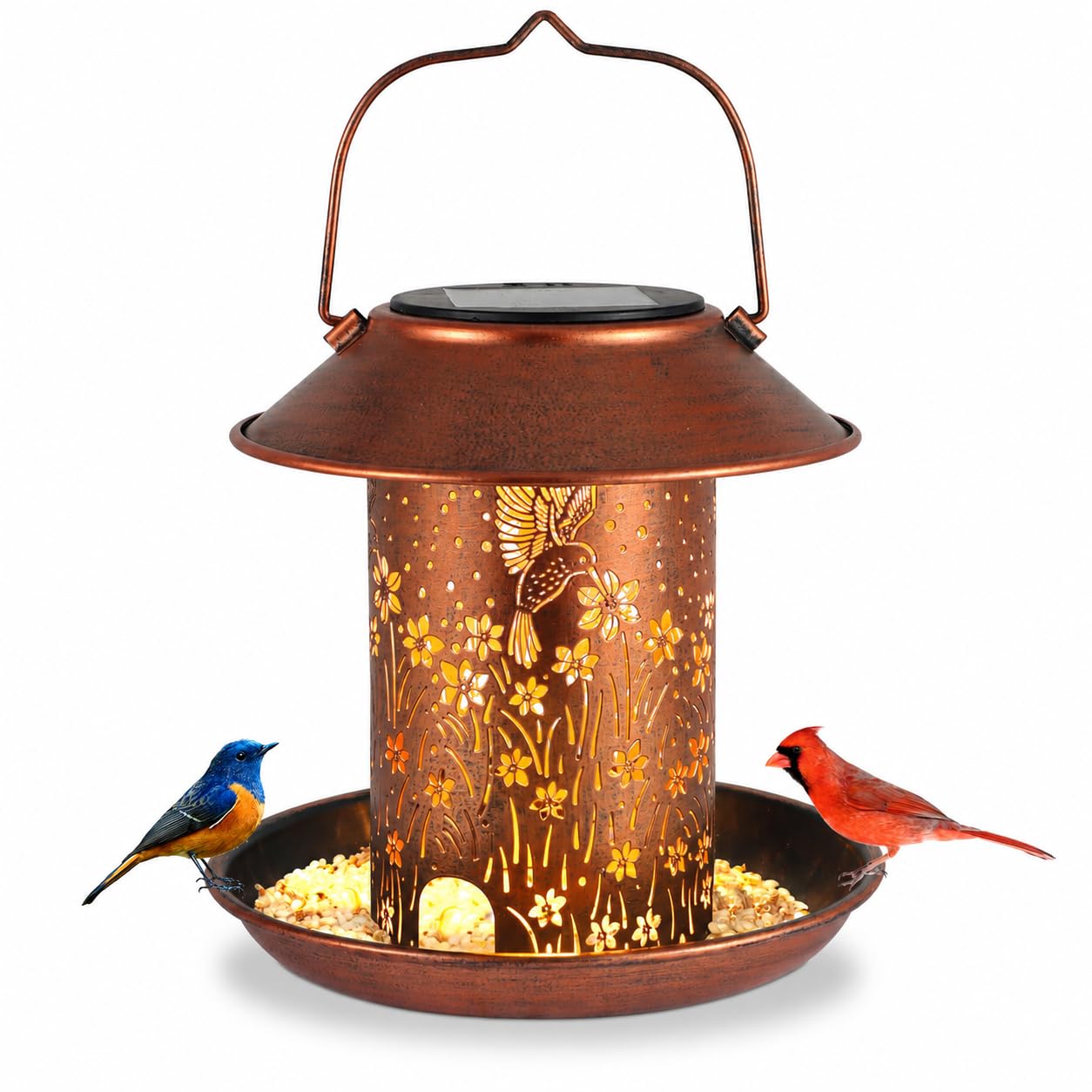 Comederos para pájaros para exteriores, faroles solares de colibrí, impermeables, para colgar, decoración de jardín, regalos de cumpleaños para mujeres, mamá, Navidad, decoración solar de metal para