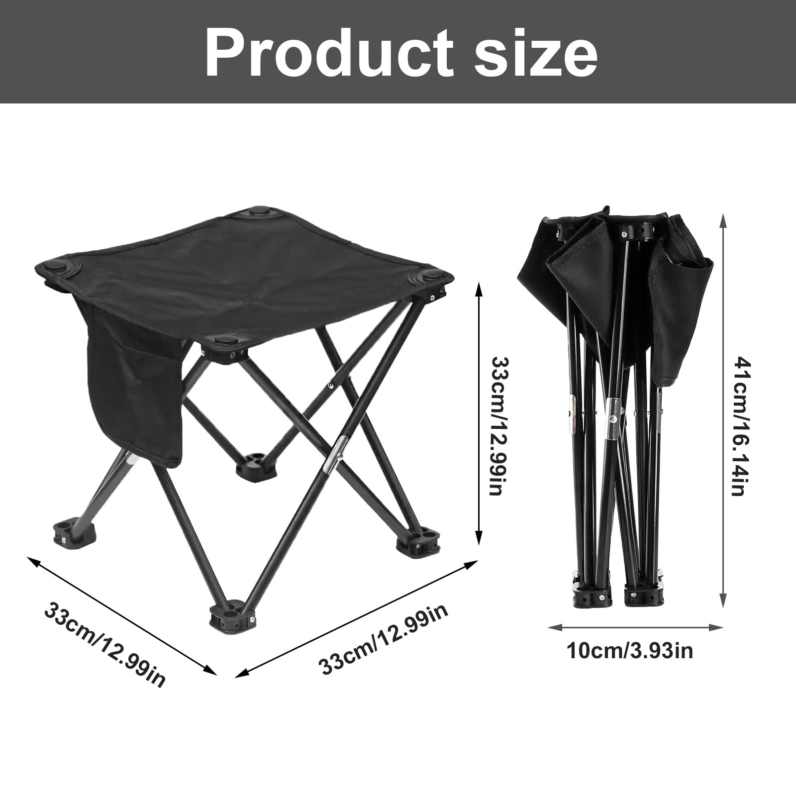 Taboret kempingowy z bocznymi kieszeniami 33 cm, przenośny składany taboret z workiem do przechowywania, podnóżek do użytku na zewnątrz, lekki składany taboret do wędrówek, ogrodu, wędkowania
