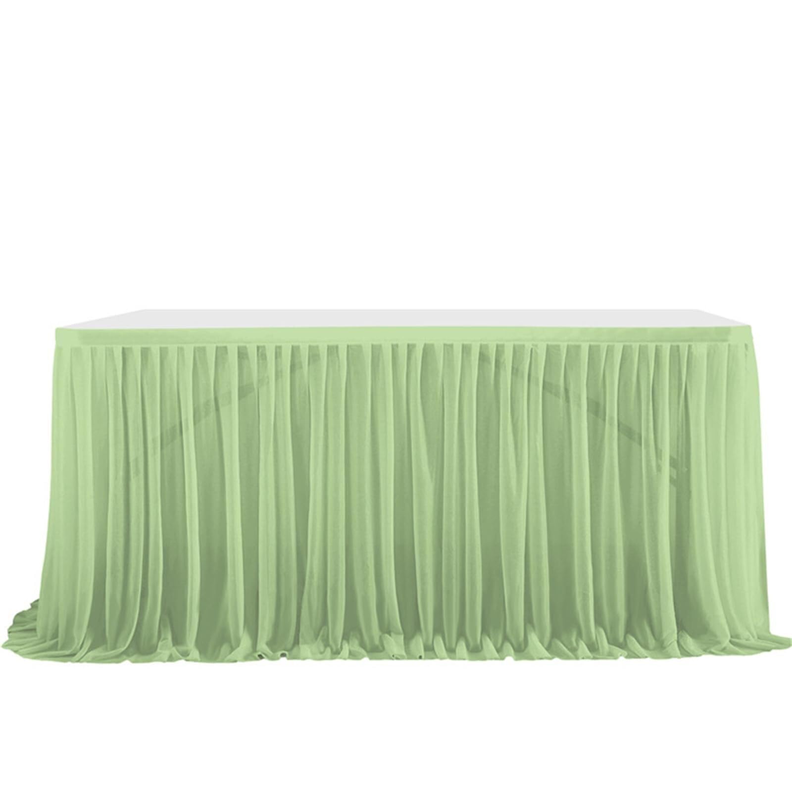 WWQQKJ Tulle Table Skirt, Romantic Fluffy Tulle Desk Gauze for Cakes, Birthdays, Baptisms, Wedding Tables, Christmas Decoration(Grigio Verde,9FT/275x77cm)
