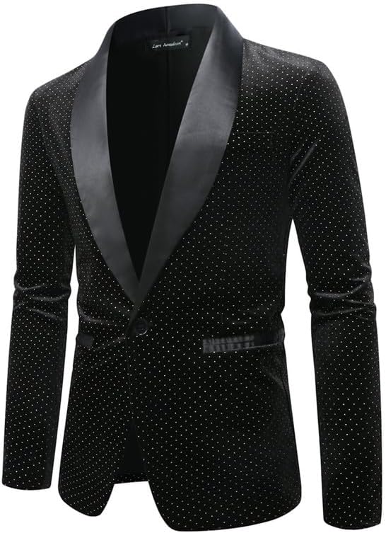 Men's Polka Dot Blazer Shawl Lapel 1 Button Slim Fit Tuxedo Dress Suit Jacket Disco Party Dinner
