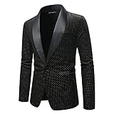 Men's Polka Dot Blazer Shawl Lapel 10 Button Slim Fit Tuxedo Dress Suit Jacket Disco Party Dinner Black