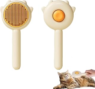 Pet Hair Cleaner Brush, Magic Pet Comb, Pet Combing Brush for Grooming, Self-cleaning Massage Combs Hair Removal Button Cat Brush for Shedding, Cats Dogs Pet Massage Brush (Yellow)