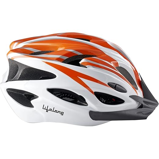 Lifelong Adjustable Cycling Helmet With Detachable Visor | Adjustable Light Weight Mountain Bike Cycle Helmet With Padding For Kids And Adults, (LLFAH03, Orange & White