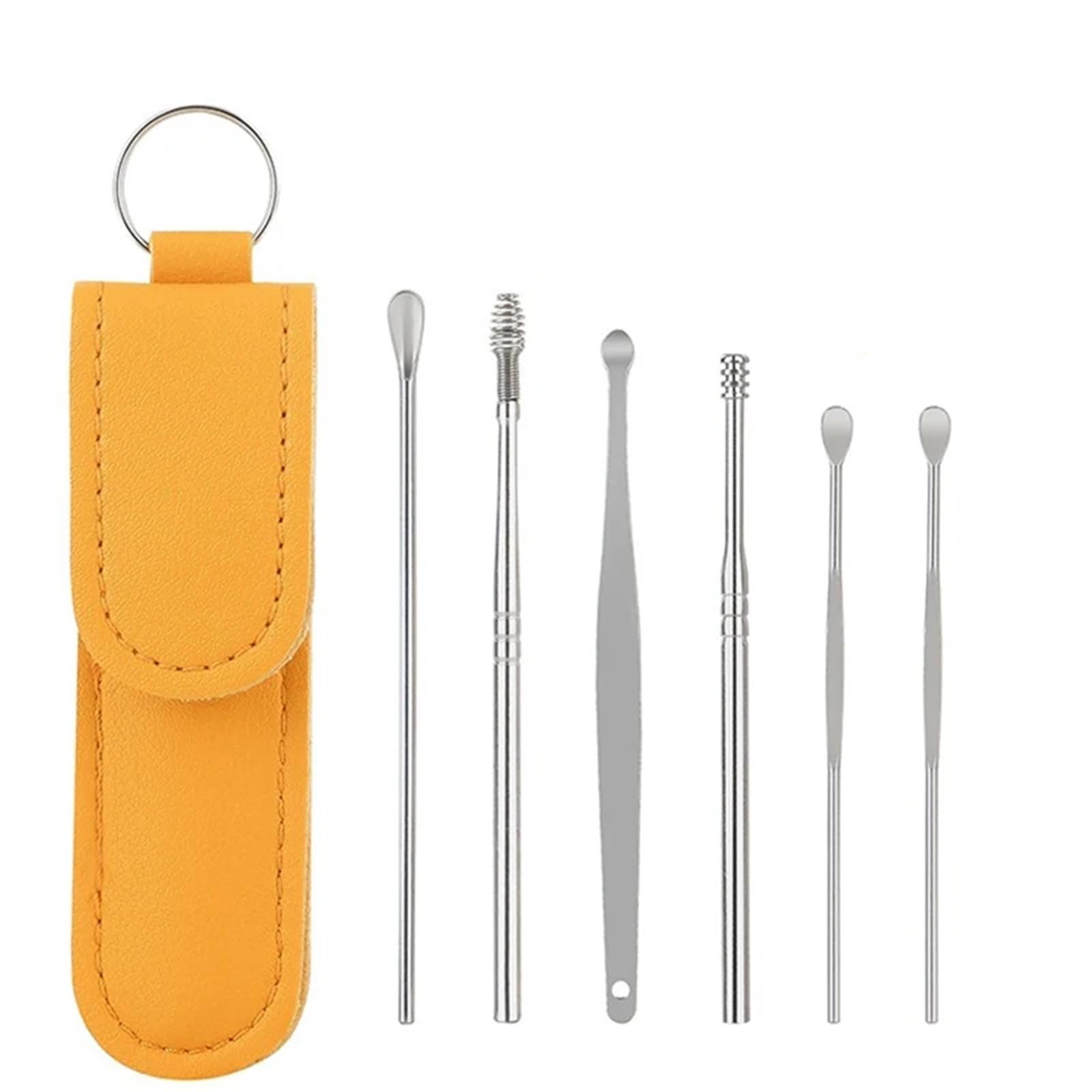 Earwax Removal Kit 6pcs Stainless Steel Ear Pick Cleaning Kit Clean Wax Cleaner Removal Tool Sticks Care Pink