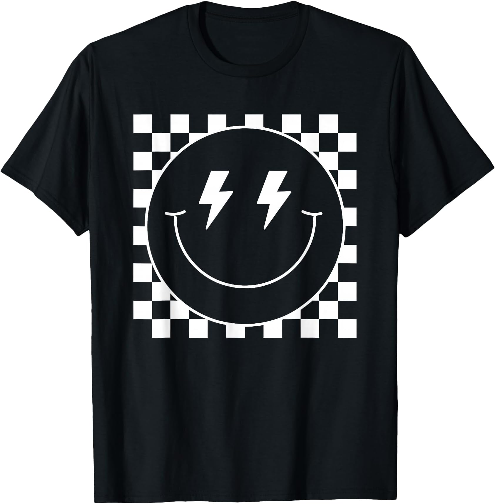 White Checkered Smile Face Shirt Cute Smiling Face Kids Fun T-Shirt