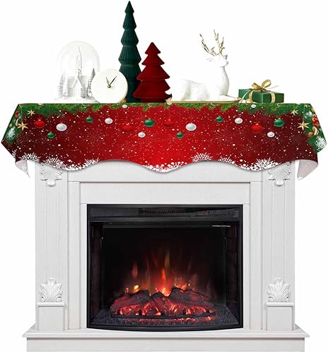 Miniatura 2 de ALAGEO Bufanda de Navidad para chimenea, adornos de Navidad, mantel de chimenea de coníferas, cubierta de bufanda de Navidad, ramita de pino rojo,