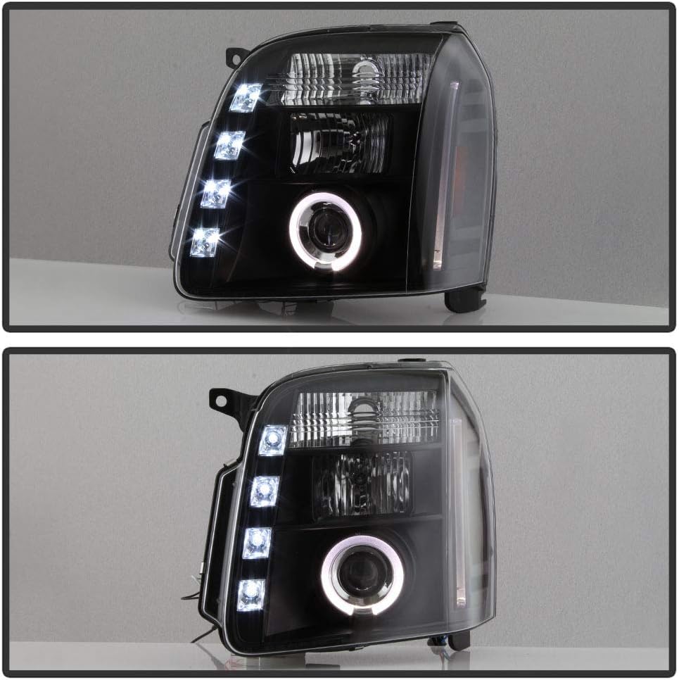 AKKON - For 07-14 GMC Yukon XL 1500 / XL 2500 Denali SUV Black Bezel Dual LED Projector Headlights Front Lamps Pair