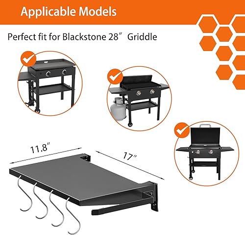 Miniatura 2 de PHYESUVIN Estante lateral plegable para parrilla Blackstone de 28 pulgadas, accesorios de plancha para Blackstone con soporte para toallas de papel,