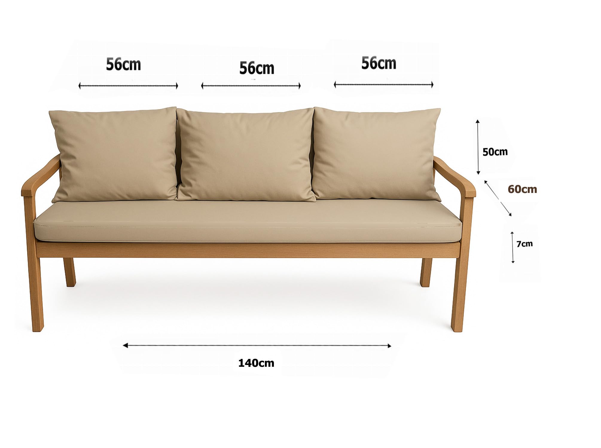 Coussin pour banc de jardin avec dossier – Set – Coussin double face pour balançoire et banc – Disponible en différentes couleurs et tailles (Beige, 140 x 60 x 50 cm)