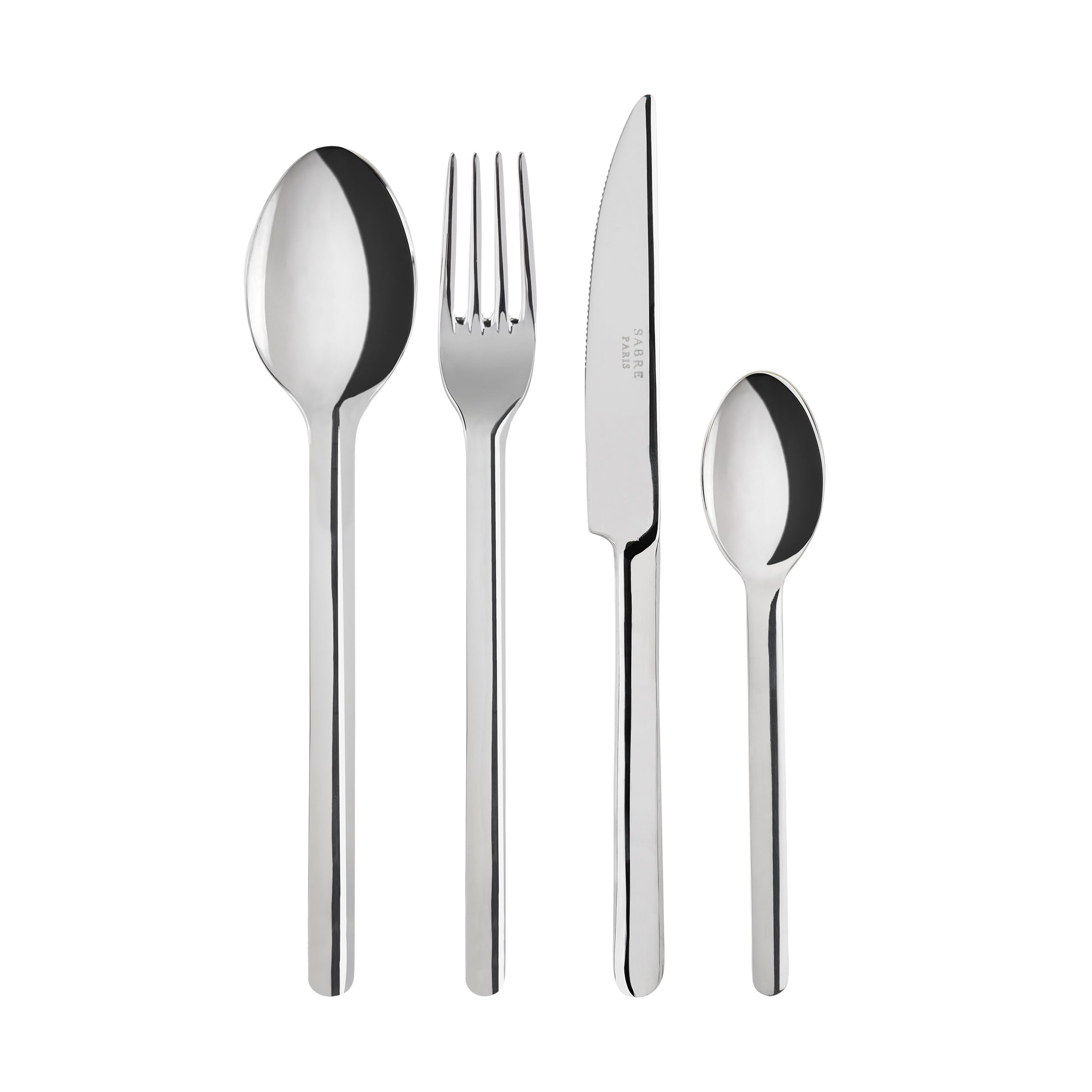 Sabre Paris | 24 pezzi per 6 persone Loft, acciaio inox e finitura lucida. Include 6 coltelli da tavola, 6 forchette da tavolo, 6 cucchiai e 6 cucchiai piccoli in acciaio inossidabile
