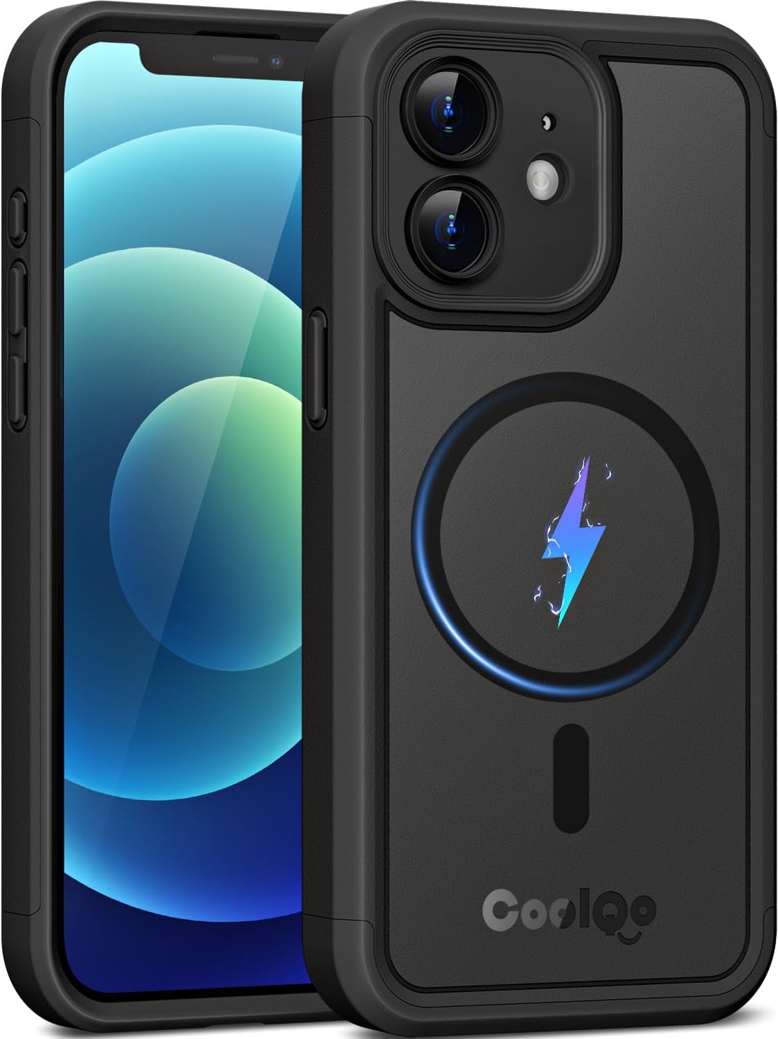 COOLQO Magnetic for iPhone 12 Case, Dual Layer Matte Scratch-Resistant, Black A1_Black 12-6.1 inch