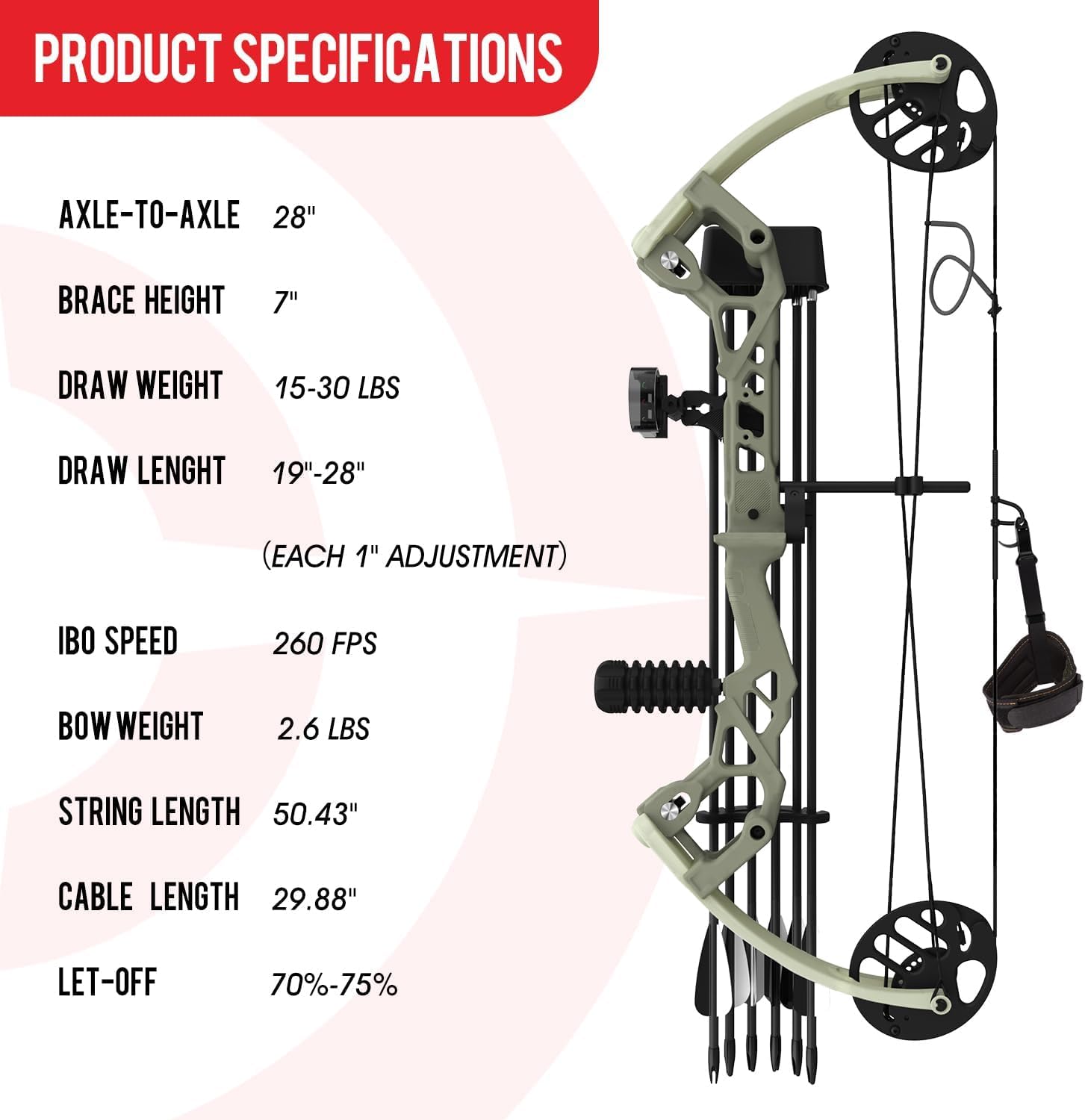Sanlida Archery Dragon X6 Compound Bow Kit for Youth, Kids & Beginners, Bow and Arrows Set, 19”-28” Draw Length, 15-30 LBS Draw Weight, RH Only thumbnail