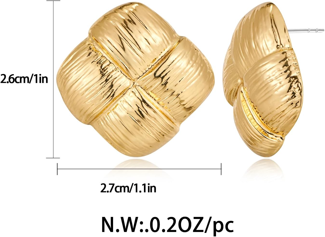 Gold Texured Stud Earrings - Twisted Studs for Women - Perfect Fashion Jewelry Gift - Image 2